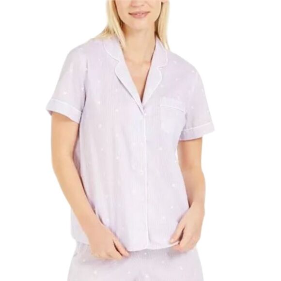 Charter Club Cotton Purple Embroidered Stripe Pajama Top Shirt XS NWT - Picture 1 of 9